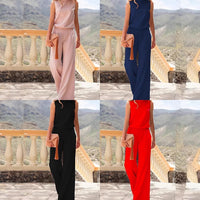 Women's fashion solid-color sleeveless loose jumpsuit for women