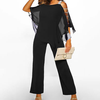 Solid color irregular off-the-shoulder one-piece flared pants for women's clothing