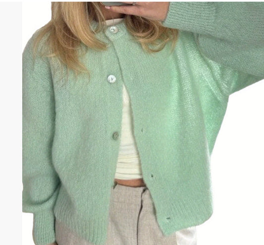 Candy-colored knitted cardigan for women in autumn and winter, solid-colored cardigan, macaron-colored sweater cardigan for women