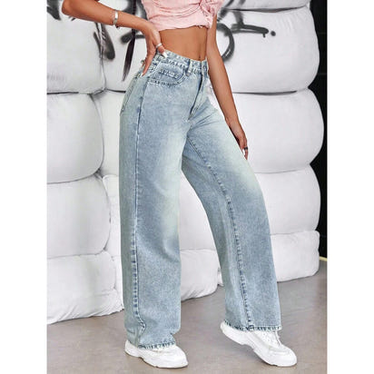 Women's drape jeans, high-waisted wide-leg loose straight-leg long pants for women