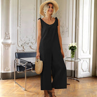 Women's loose-fitting straight-leg solid-color one-piece overalls with straps