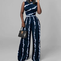 Women's spring fashion casual long pants, slim printed sleeveless jumpsuit