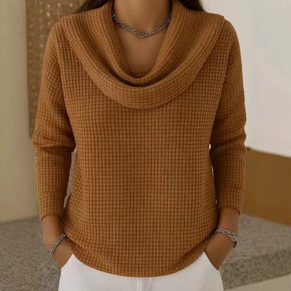 Autumn casual loose women's long-sleeved pullover solid color waffle top