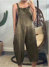 Summer solid-colored cotton overalls, seven-tenths loose casual overalls