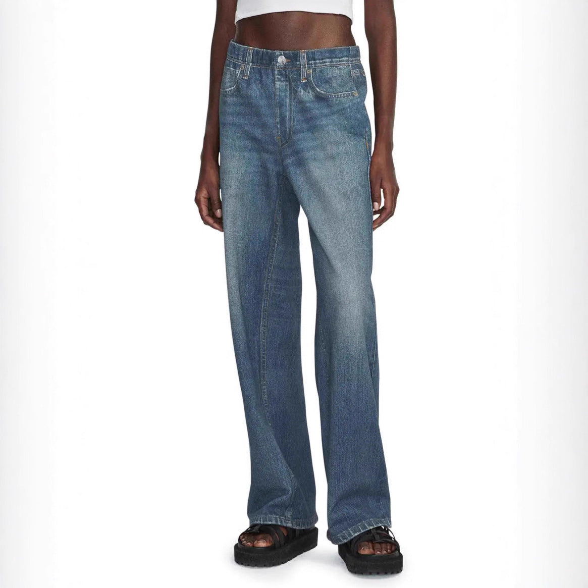 American high-waisted jeans for women, loose and versatile, narrow floor-length long pants, wide-leg pants