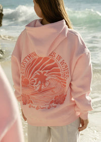 Embroidered off-the-shoulder sleeve hooded sweatshirt
