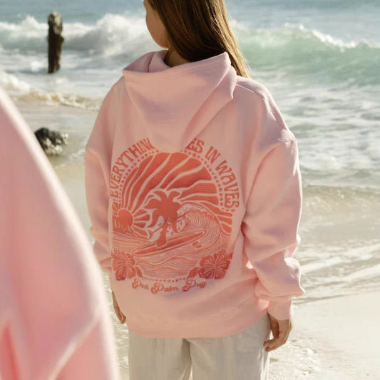 Embroidered off-the-shoulder sleeve hooded sweatshirt