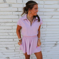 When Ying summer new lapel short-sleeved jumpsuit women casual sports wind waist rompers women