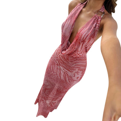 CF25126 Women's leopard print  V-neck swing neck dress