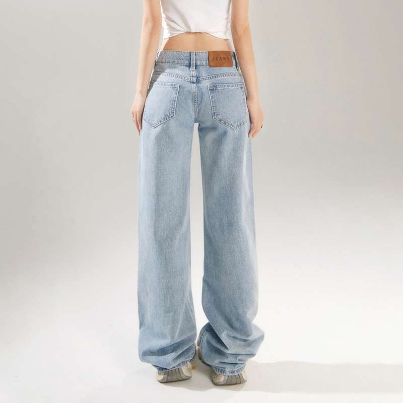 American retro low-waisted hot girl loose wide-leg pants, versatile spring and summer straight-leg jeans, women's trousers plus
