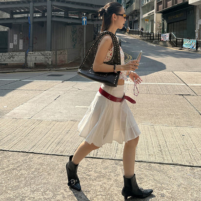 MMFISH stylish and chic flower-printed poplin square neck button design pressure-sensitive pleated retro halter 25C153