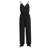 A large quantity of backless drawstring deep V-neck halter long jumpsuits