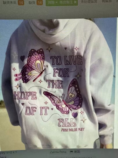 Embroidered off-the-shoulder sleeve hooded sweatshirt