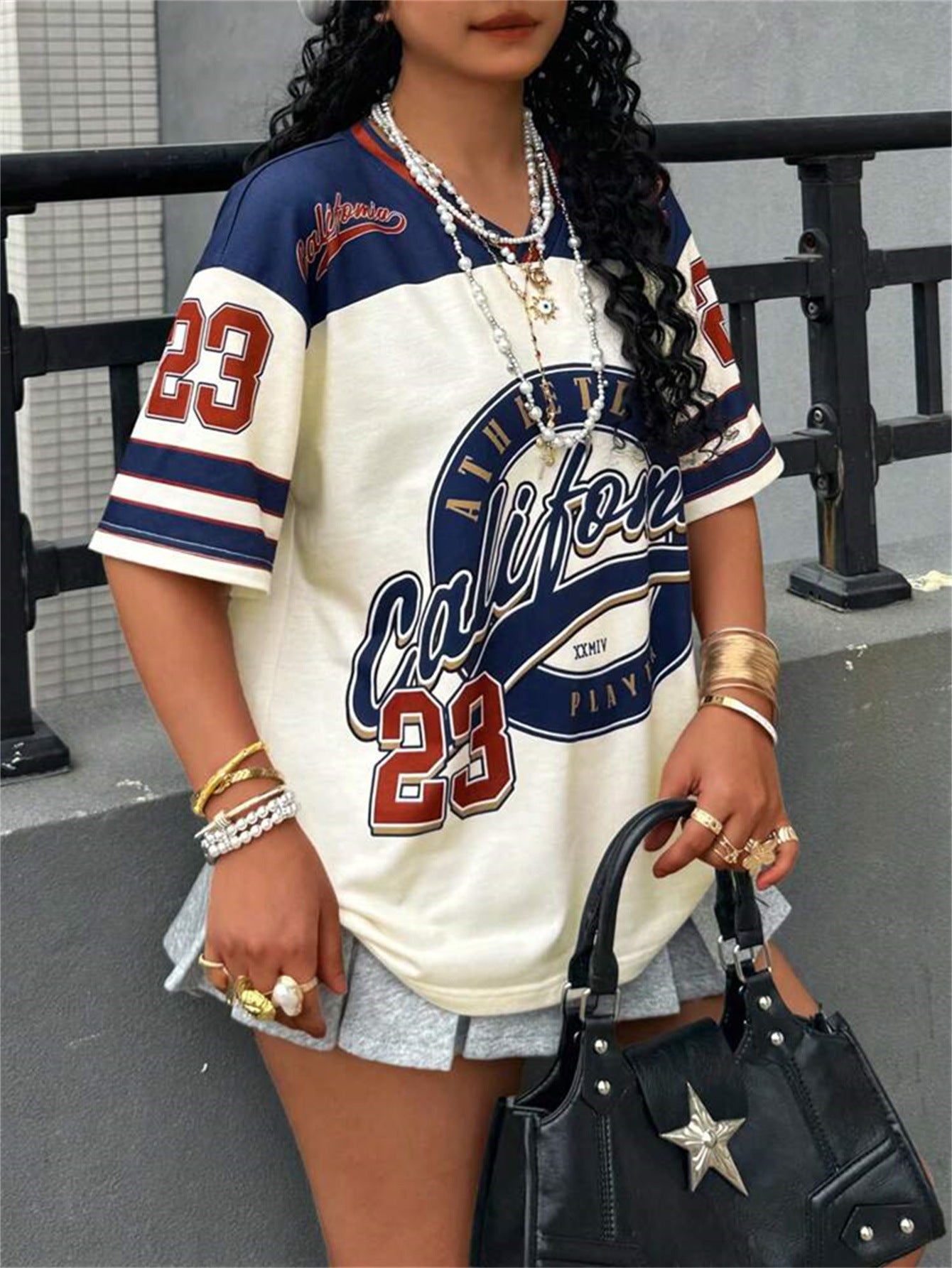 Women's fashion streetwear loose printed T-shirt short-sleeved