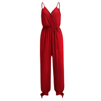 A large quantity of backless drawstring deep V-neck halter long jumpsuits