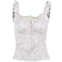 Floral bow strappy top for female bm, pure and elegant, slim and fashionable, gentle and versatile casual top