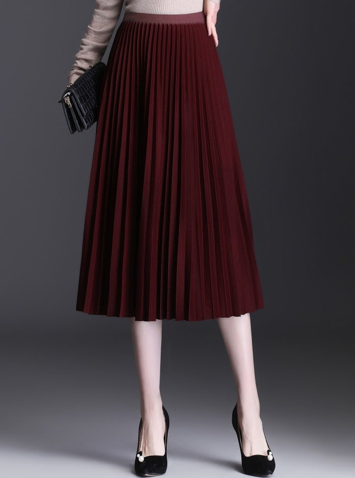 Women's high-end pleated skirt with a sense of drape, solid color large pleated skirt for women