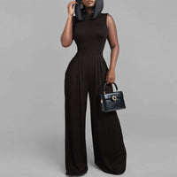 Women's spring fashion casual long pants, slim printed sleeveless jumpsuit