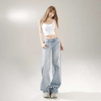 American retro low-waisted hot girl loose wide-leg pants, versatile spring and summer straight-leg jeans, women's trousers plus