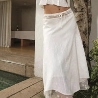 Summer new design sense mesh splicing hollow lace lace holiday style skirt skirt